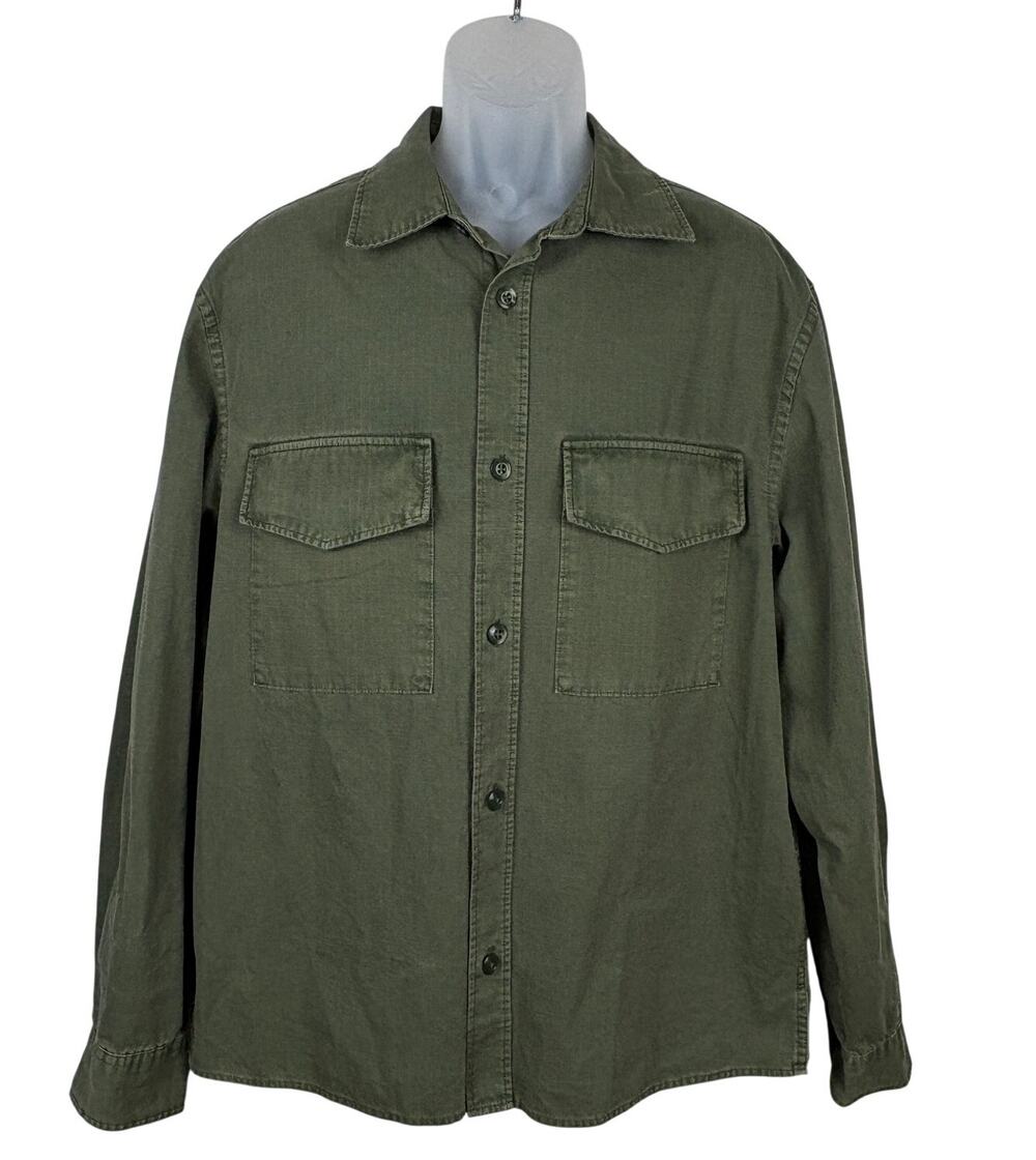 H&M Flap Pocket Military Surplus Utility Ripstop Jacket Shacket Army Green M